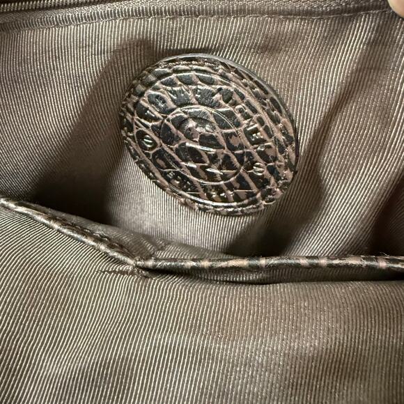 Etienne Aigner Women's Olive Green Croc Embossed Leather Tote Bag - Picture 7 of 16